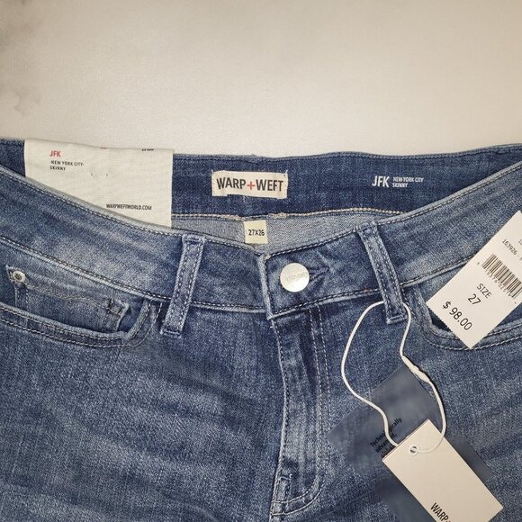 NWT Warp + Weft Melrose Distressed JFK Skinny Jeans Blue Size 27 - Picture 3 of 5